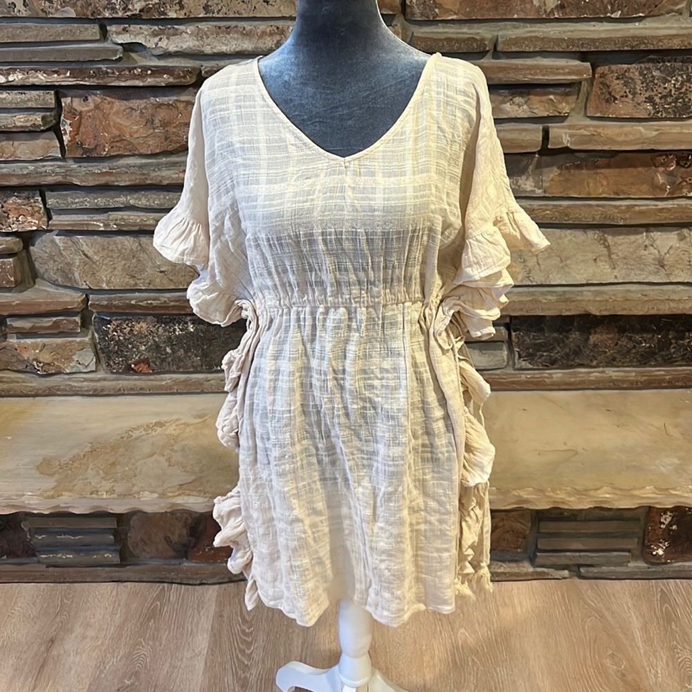 James Coviello Anthropologie Natural Cotton Ruffle Mini Dress